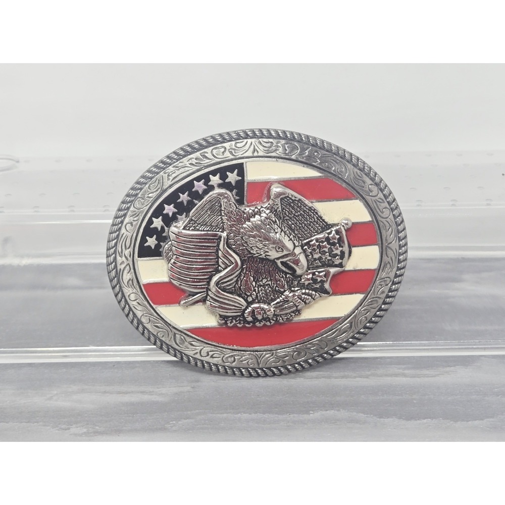 Patriotic American Eagle With Flags Olive Branch silver‎ tone Belt Buckle